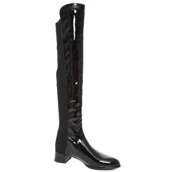Stuart Weitzman Black Patent Leather 5050 Over the Knee Boots - Picture 1 of 10